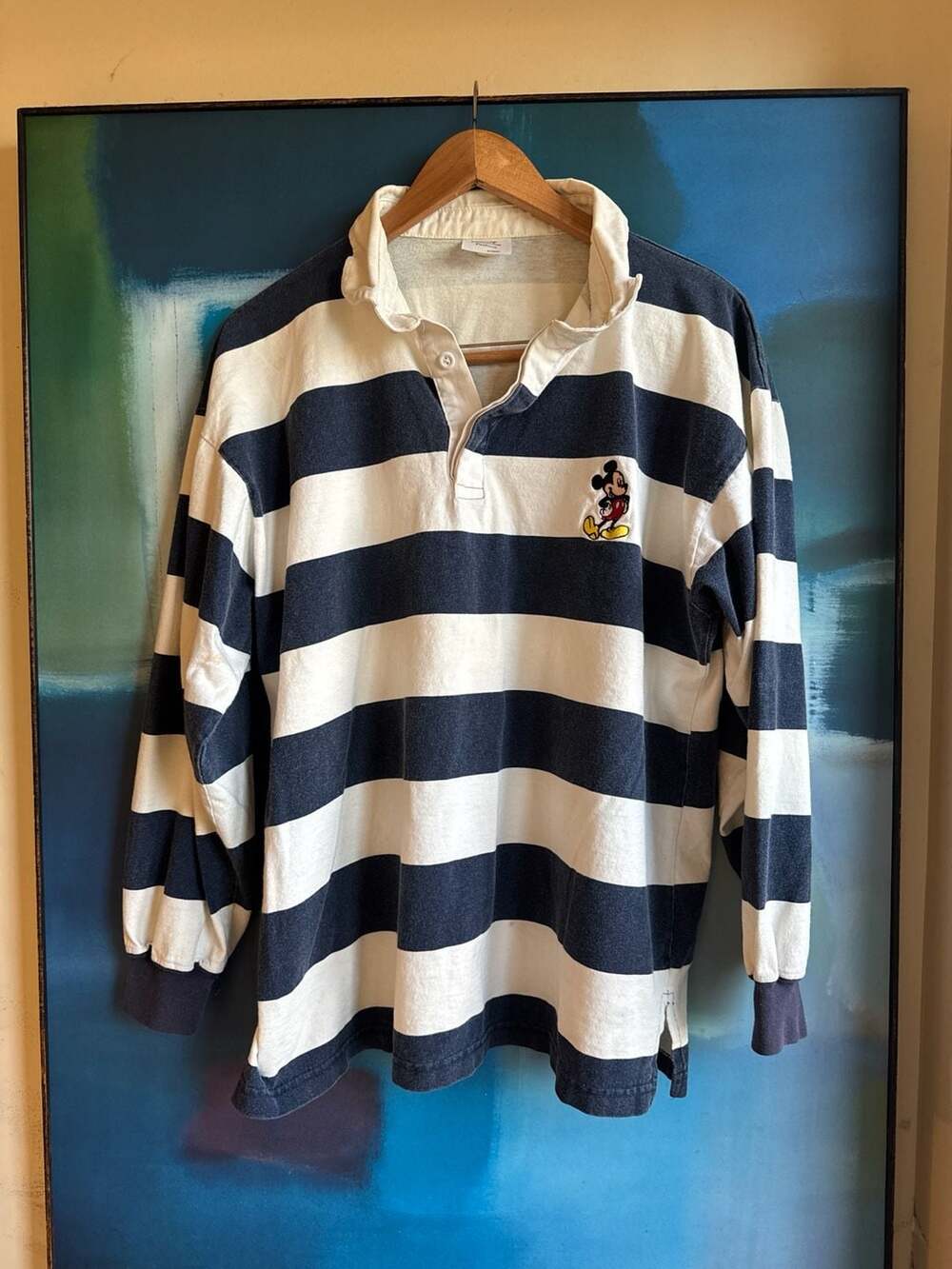 Vintage Disney Promotional Products Mickey Mouse Striped Rugby Shirt